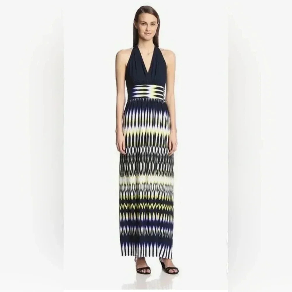 LONDON TIMES Women’s Medallion Print Blue Stretch Sleeveless Maxi Dress Size 12